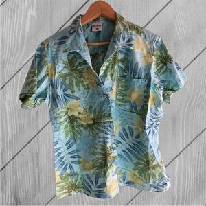 Columbia Camp Style Shirt Buttons short sleeve Floral Pocket Cotton XL